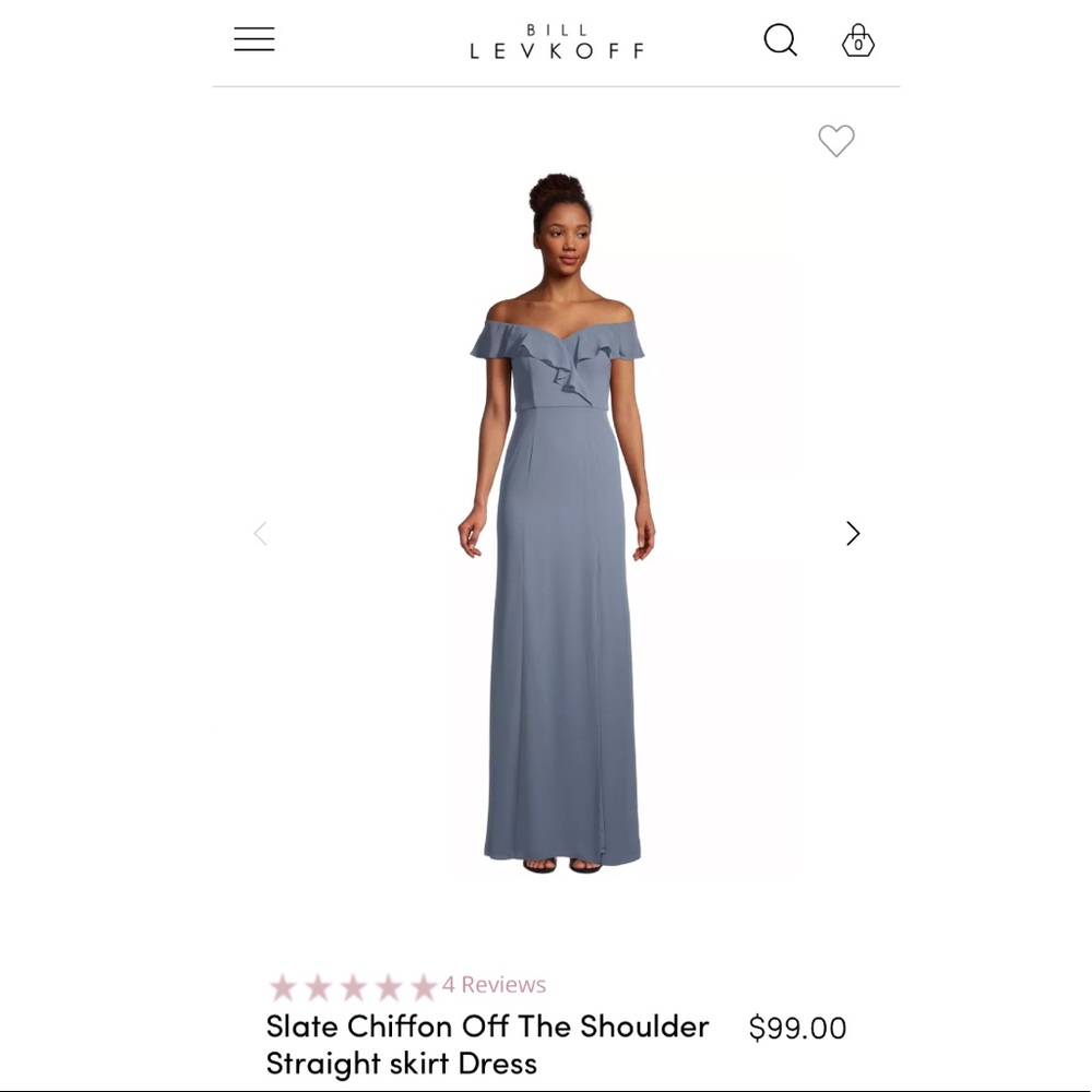 Bill Levkoff - Slate Chiffon Off The Shoulder Straight skirt Dress